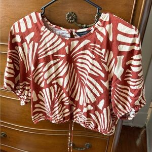 Banana Republic Rust/Cream Sleeve Crop Blouse